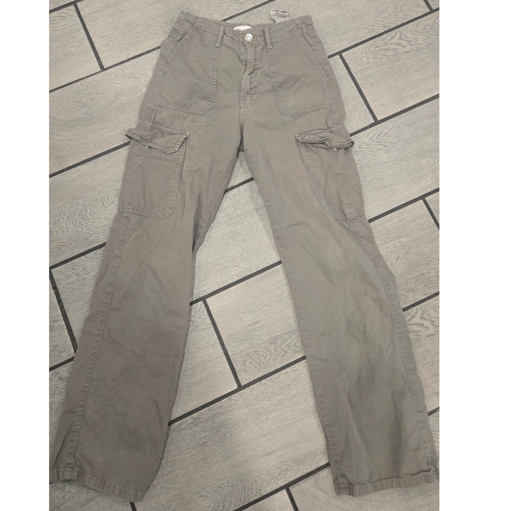 Zara TRF Womens High Rise Cargo Pants Olive Green Straight Leg Utility Size 0